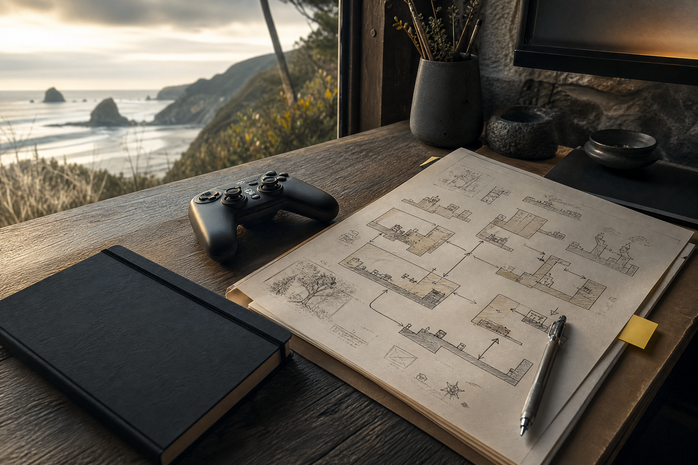 Game design workbench with planning materials